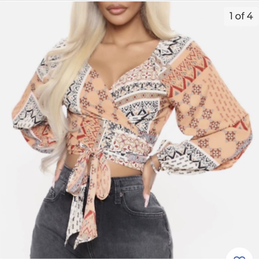 NWT Fashion Nova Tie Front Bohemian Patchwork Cropped Top